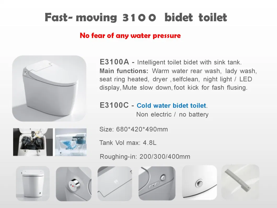 Flat Complete Bathroom Bidet /Intelligent/Electric Toilet